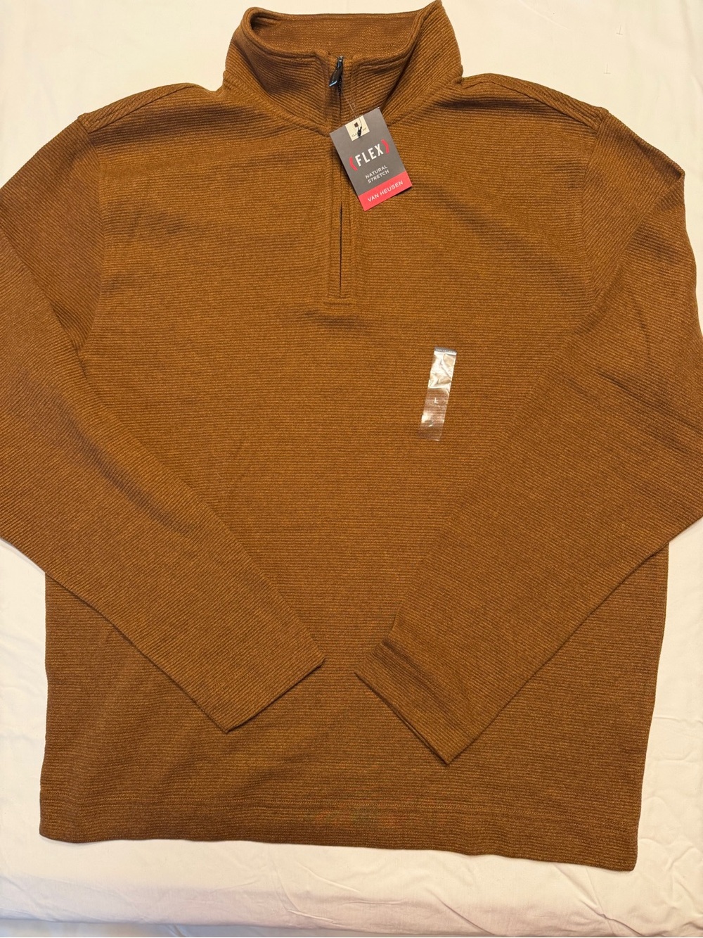Van Heusen Men’s 3/4 Zip Mock Neck Sweater - Rust Brown Large